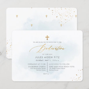 Convite Dedicação de Cor de Água Azul Pálida PixDezine