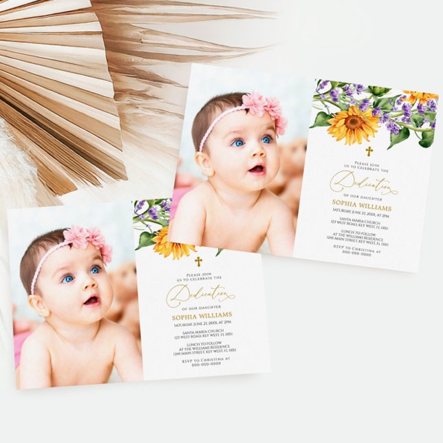 Convite Dedicação de Foto Rustic Sunflower & Lavander (Criador carregado)