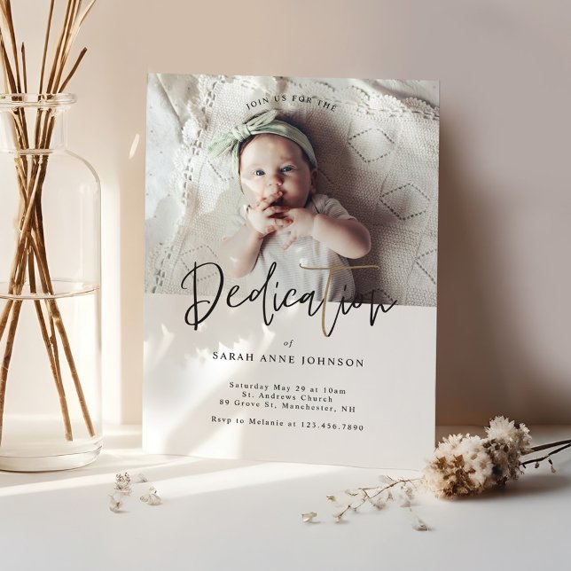 Convite Dedicação de Fotos para Bebês de Mínima Caligrafia (Modern MinimalCalligraphy Baby Photo Dedication Invitation)