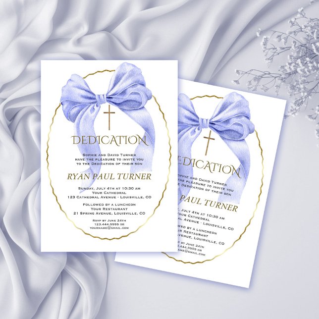 Convite Dedicação de Menino Dourado do Elegante Arco Azul (Criador carregado)