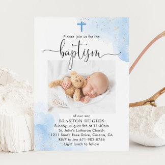 Convite Dedicação do Batismo Blue and Silver Boy