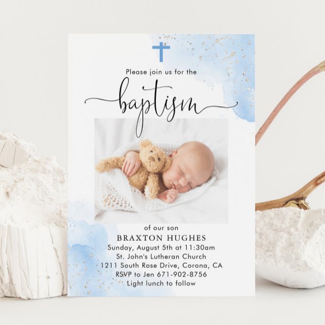 Convite Dedicação do Batismo Blue and Silver Boy (Criador carregado)