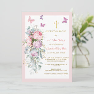 Convite Dedicação Floral Elegante e 1º Aniversário