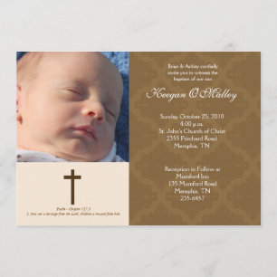 Convite Dedicação Tan/foto de creme do baptismo do damas