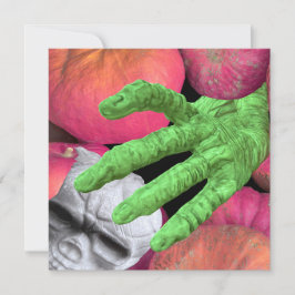 Convite Dedos esqueletos e caveira e abóboras para o Dia d