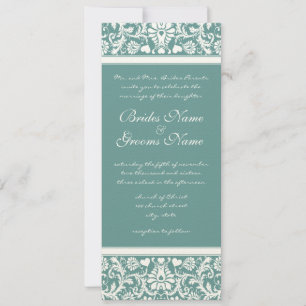 Convite Deep Aqua Blue Damask Swirls Wedding Invitation