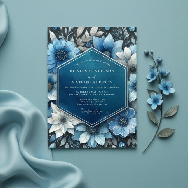 Convite Deep Blue Botanical Opulence Wedding (Criador carregado)