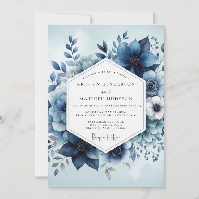 Convite Deep Blue Botanical Whimsy Wedding (Frente)