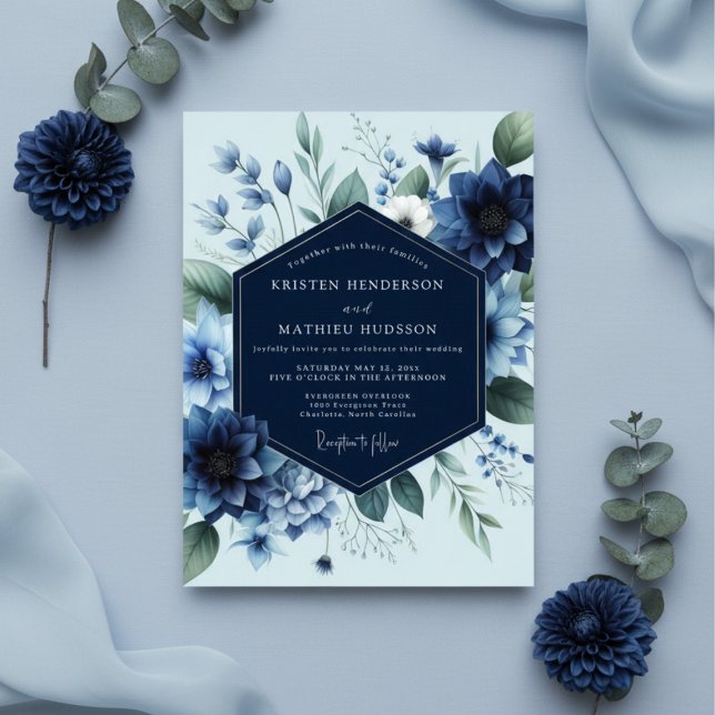 Convite Deep Blue Floral Elegance Wedding (Criador carregado)
