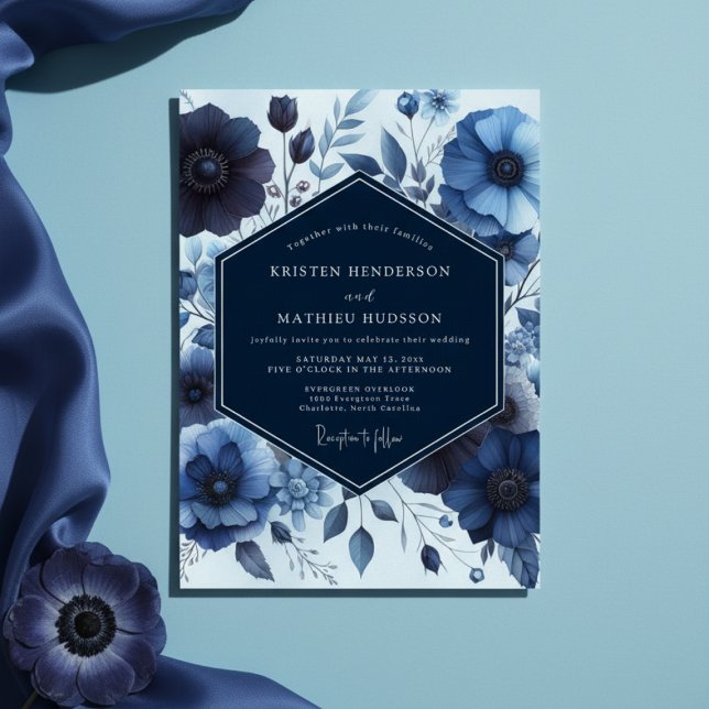 Convite Deep Blue Floral Moody Wedding (Criador carregado)