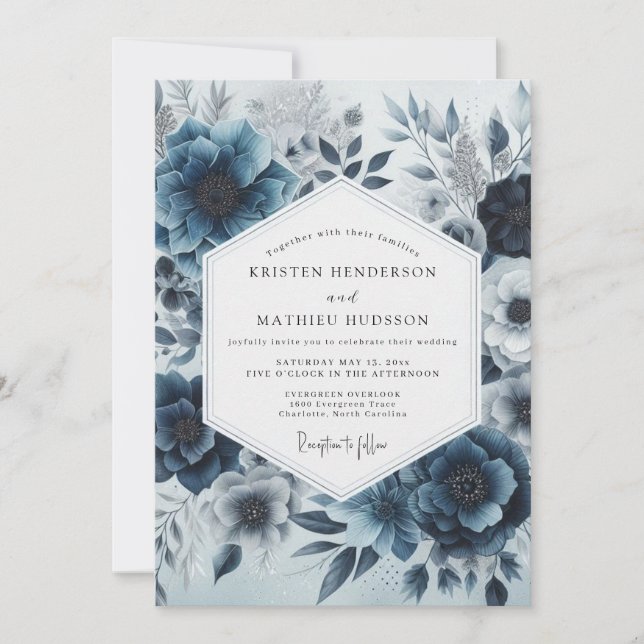 Convite Deep Blue Floral Whimsy Wedding (Frente)