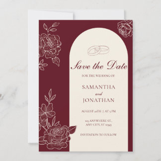 Convite Deep Burgundy Floral Arch Wedding Save the Date