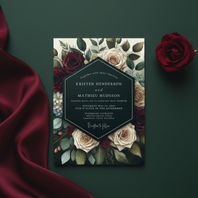 Convite Deep Burgundy Floral Bloom Wedding (Criador carregado)