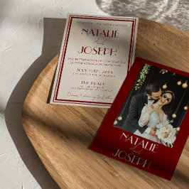 Convite Deep Burgundy Ivory Old Money Retro Photo Wedding