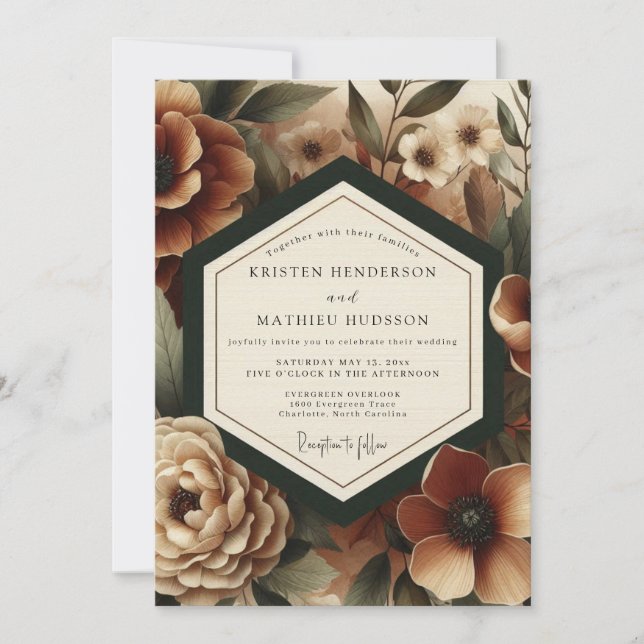 Convite Deep Burgundy Moody Bloom Wedding (Frente)