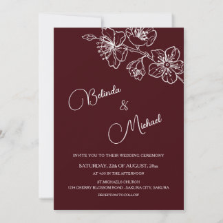 Convite Deep Burgundy White Floral | Photo Wedding