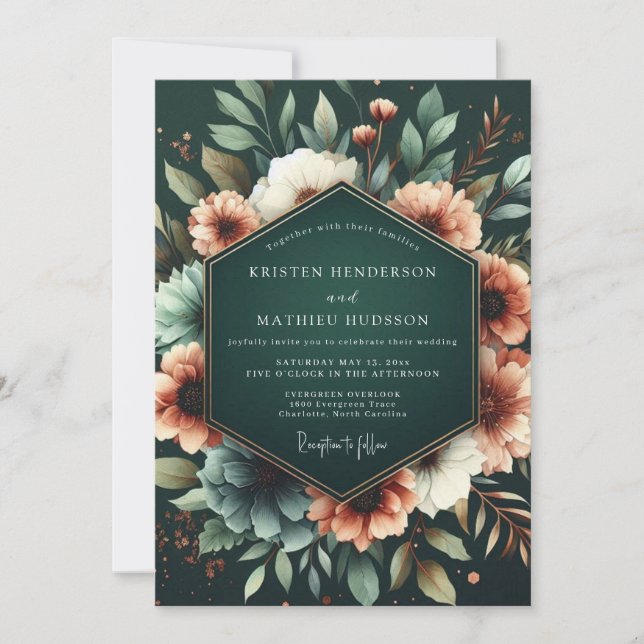 Convite Deep Emerald Floral Opulent Wedding (Frente)