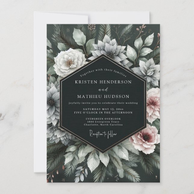 Convite Deep Emerald Moody Floral Wedding (Frente)