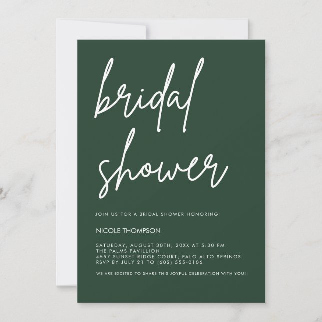 Convite Deep Forest Green Modern Bridal Shower Invitation  (Frente)