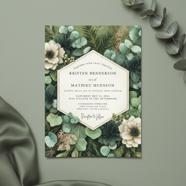 Convite Deep Green Botanical Whimsy Wedding (Criador carregado)