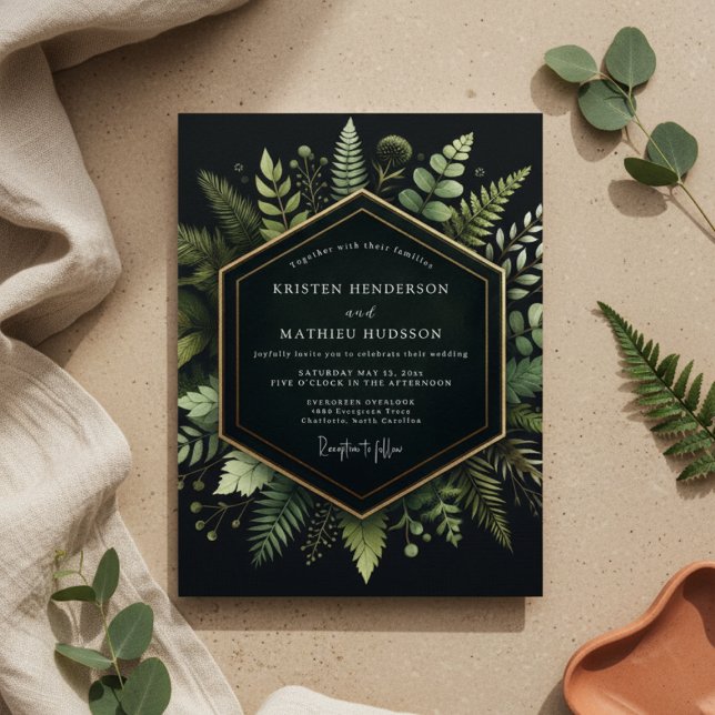 Convite Deep Green Woodland Bloom Wedding (Criador carregado)
