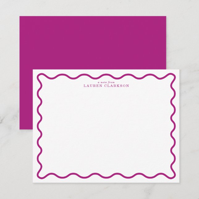 Convite Deep Magenta Modern Wavy Border Note Card (Frente/Verso)