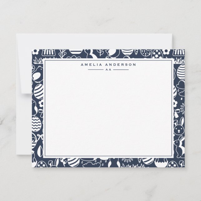 Convite Deep Navy Easter Egg Frame Note Card (Frente)
