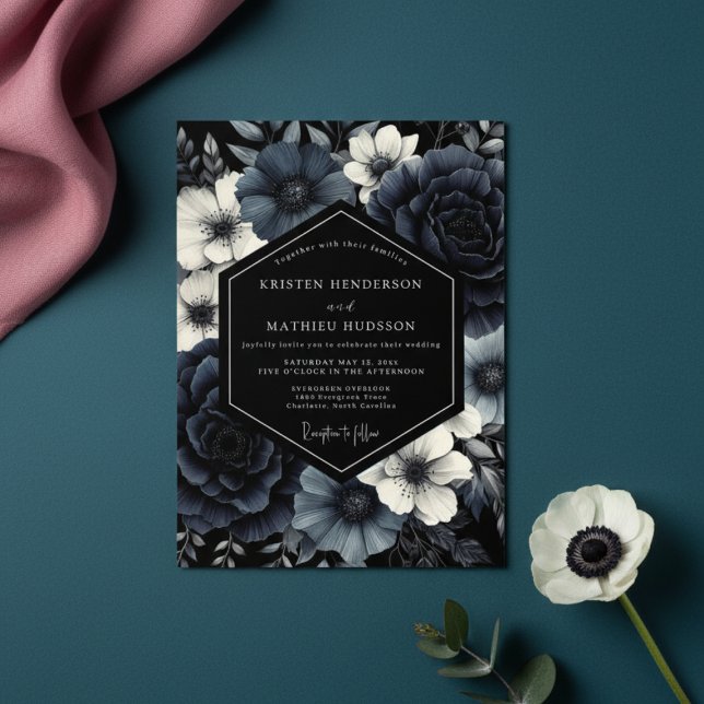 Convite Deep Navy Floral Opulence Wedding (Criador carregado)