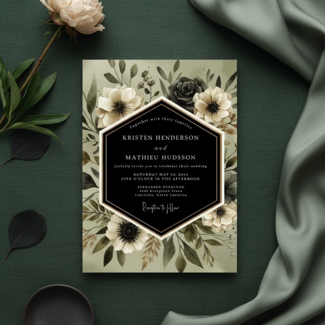 Convite Deep Olive Botanical Romance Wedding (Criador carregado)