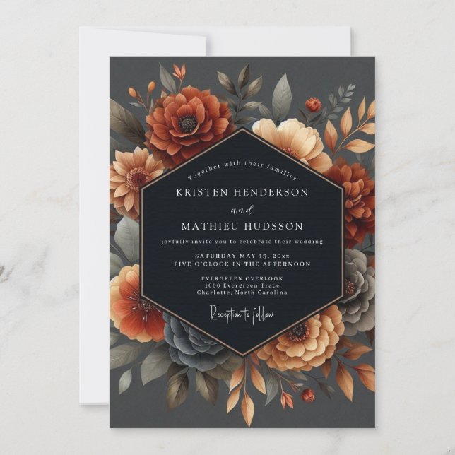 Convite Deep Orange Floral Autumn Wedding (Frente)