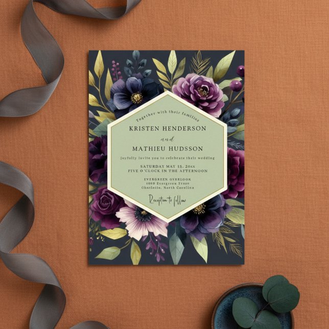 Convite Deep Plum Bloom Autumn Wedding (Criador carregado)