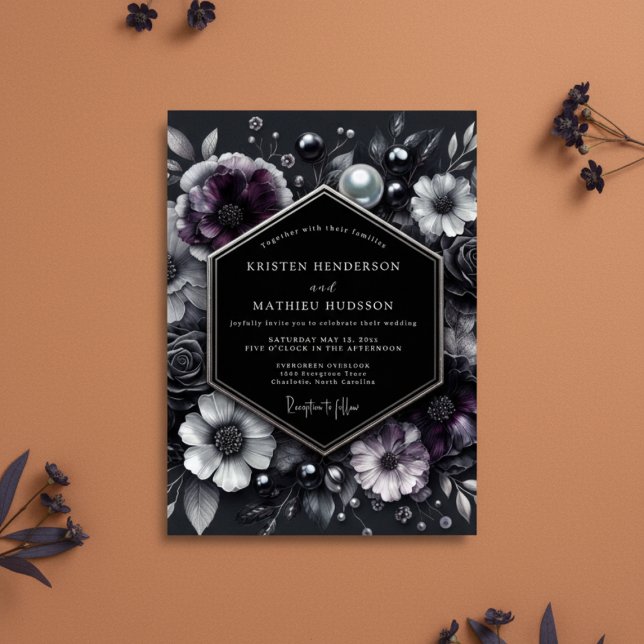 Convite Deep Plum Floral Bloom Wedding (Criador carregado)