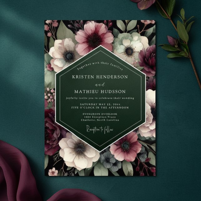 Convite Deep Plum Floral Enchantment Wedding (Criador carregado)