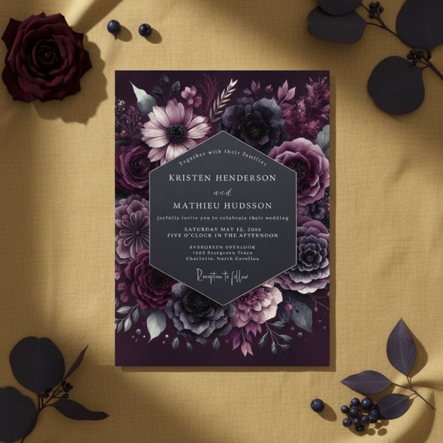 Convite Deep Plum Moody Bloom Wedding (Criador carregado)