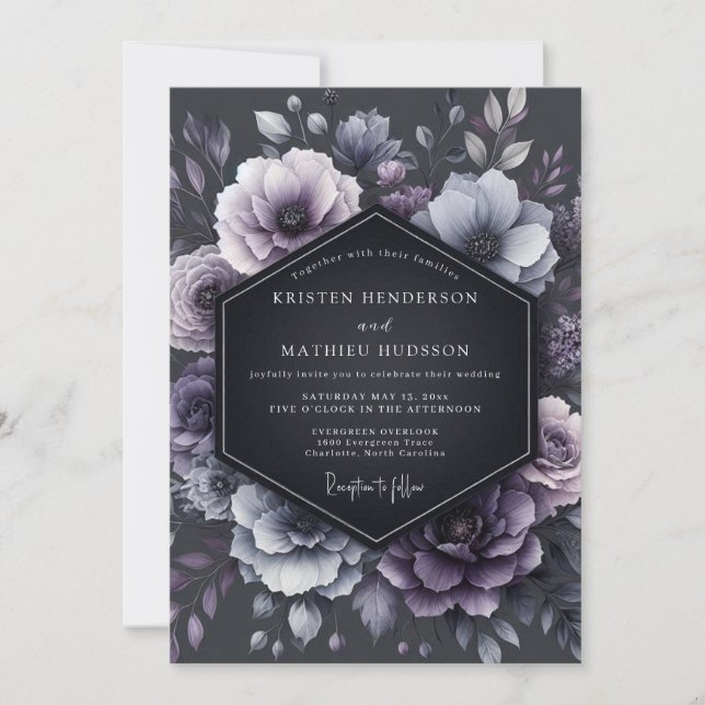 Convite Deep Plum Moody Floral Wedding (Frente)