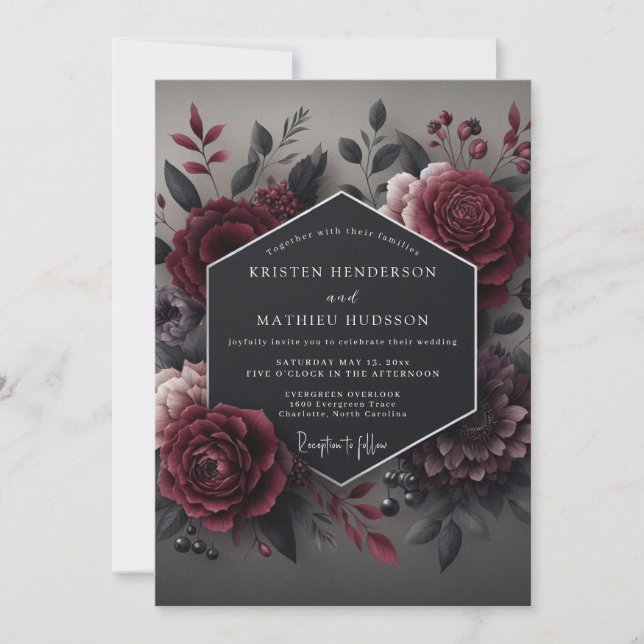 Convite Deep Red Bloom Romance Wedding (Frente)