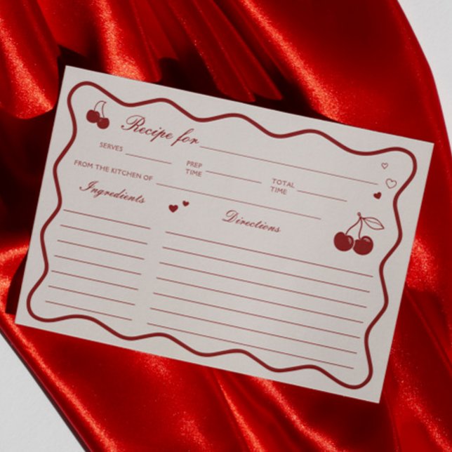 Convite Deep Red Cherry On Top Bridal Shower Recipe Card (Criador carregado)