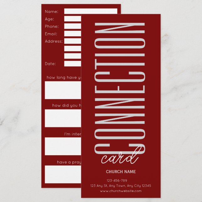 Convite Deep Red Church Connection Card (Frente/Verso)