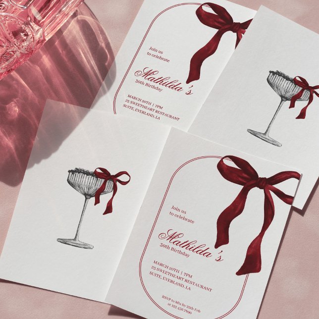 Convite Deep Red Coquette Bow Birthday Invitation (Criador carregado)