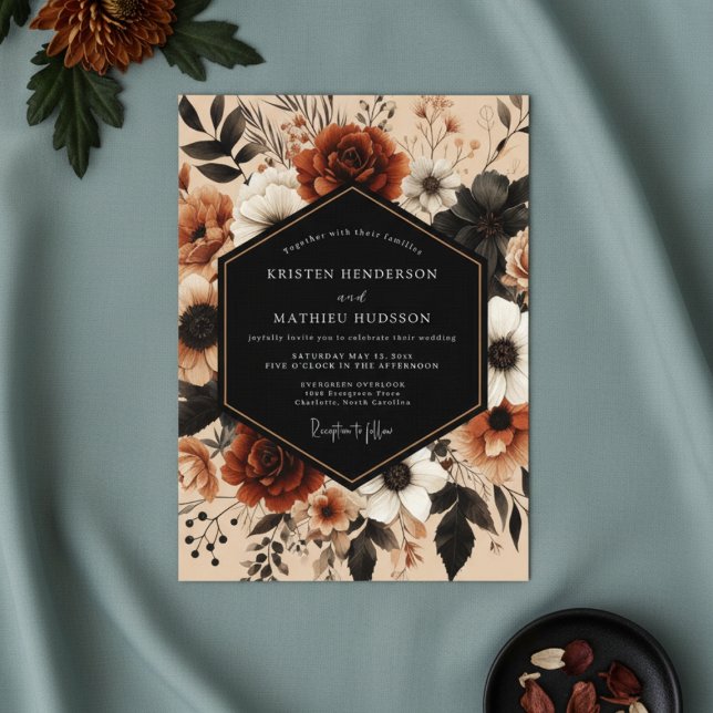 Convite Deep Red Floral Autumn Romance Wedding (Criador carregado)