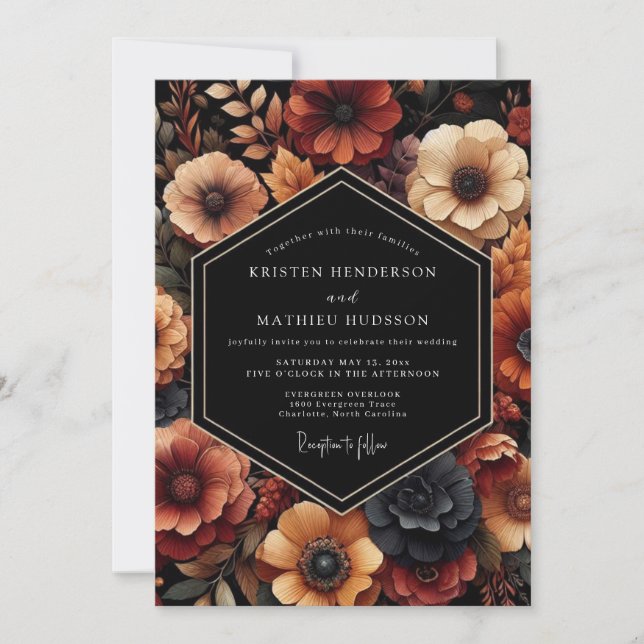 Convite Deep Red Floral Autumn Wedding (Frente)