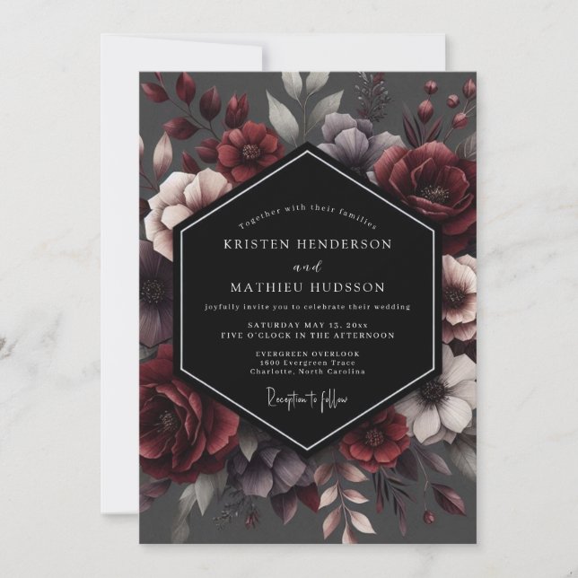Convite Deep Red Floral Enchantment Wedding (Frente)