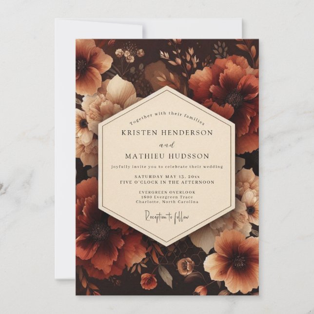 Convite Deep Red Floral Harvest Wedding (Frente)