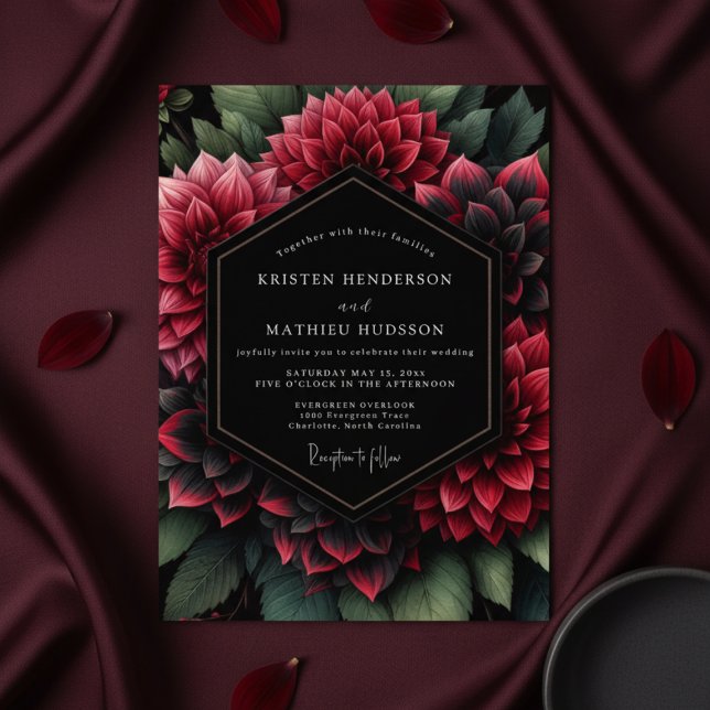 Convite Deep Red Floral Opulent Wedding (Criador carregado)