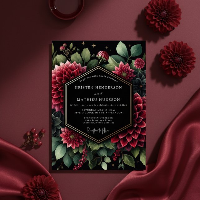 Convite Deep Red Opulent Bloom Wedding (Criador carregado)