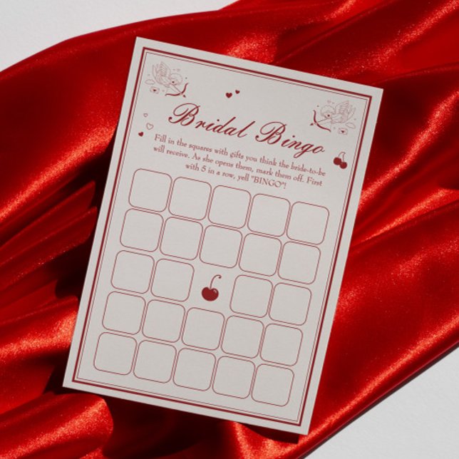Convite Deep Red Valentine Bridal Shower Bingo Game Card (Criador carregado)
