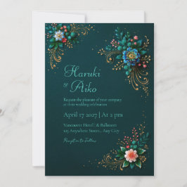 Convite Deep Teal Jewel Floral Wedding