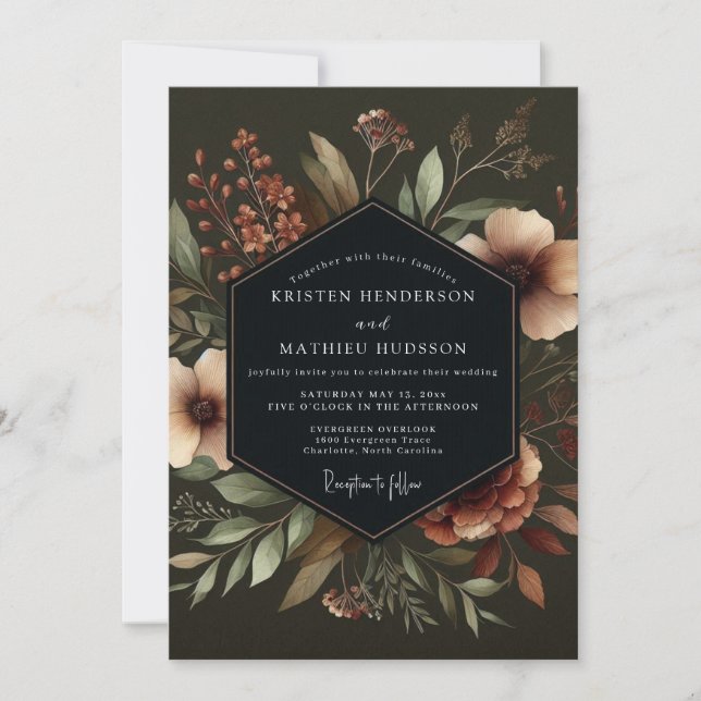 Convite Deep Teal Moody Bloom Wedding (Frente)
