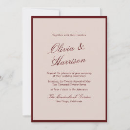 Convite Deep Wine Old Money Calligraphy Wedding Invitation