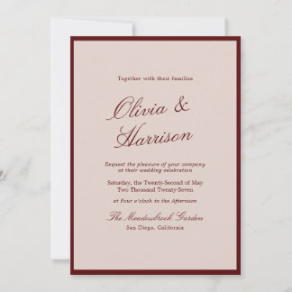 Convite Deep Wine Old Money Calligraphy Wedding Invitation